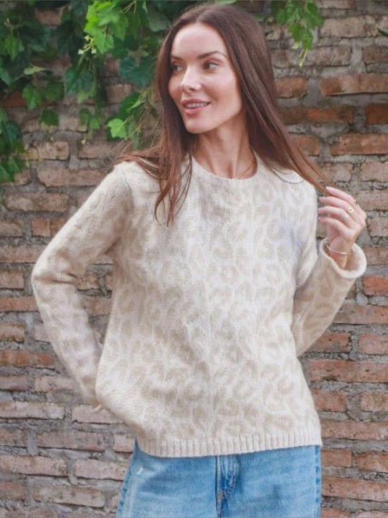 Wooden Ships Sweaters - Wooden Ships Mohair /Wool Blend Animal Print Crewneck Sweater , size S/M